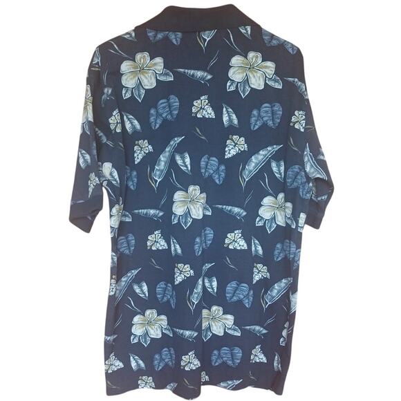 Vintage Massini Collection 100% Cotton Blue Floral Polo Men's Large Tropical - Picture 4 of 6